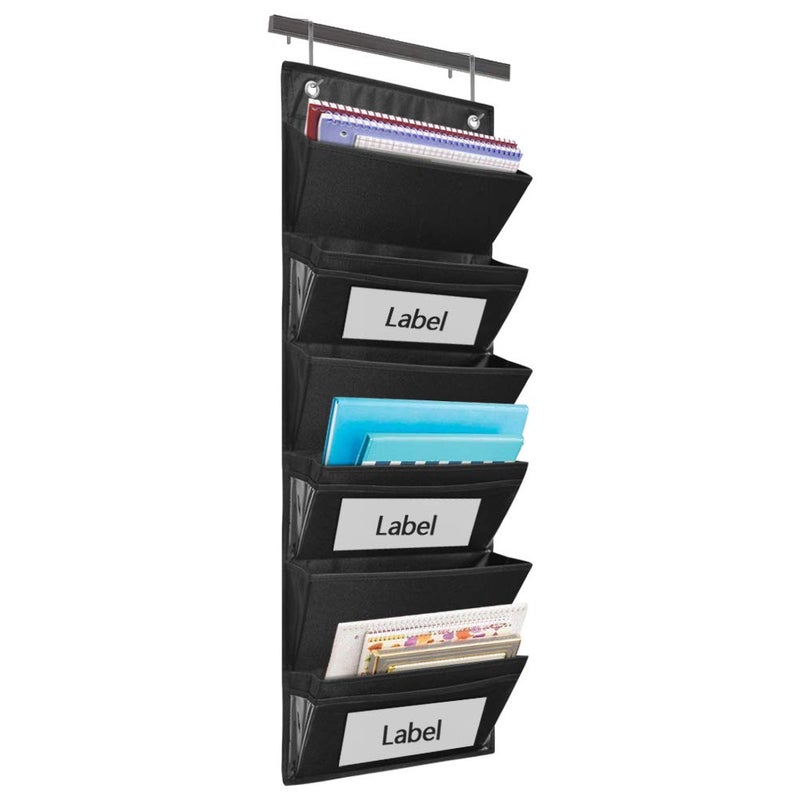 Eamay Hanging File Organizer Wall Mount Storage Pocket Chart, Over The Door Office Supplies Pocket Chart for Classroom, School, Home Use - 2 Over Door Hanger Included (Black) - Image 3
